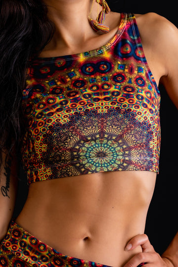 Women's Kaleidoscope Print Stretch Yoga Festival Rave Beach Crop Top | Shrine Clothing - SHRINE